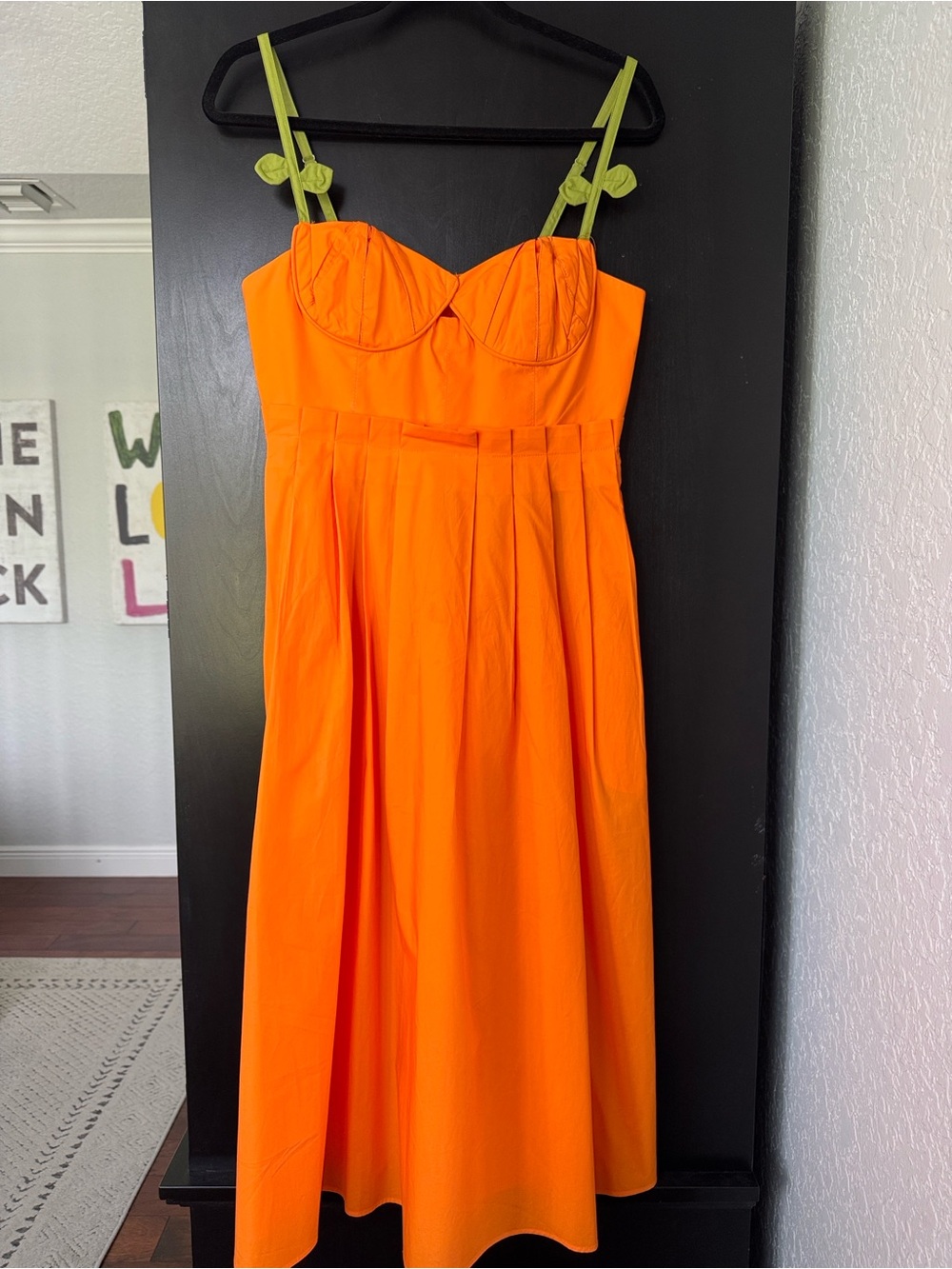 Farm Rio - Bright Orange A-Line Sundress with Contrast Green Straps